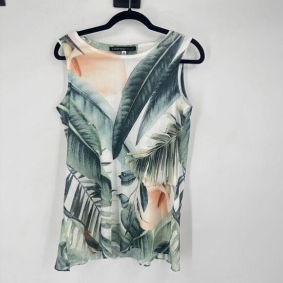 NWT Clotheshead Layered Mesh Sleeveless Tropical Floral Top Small White Green - Picture 6 of 12